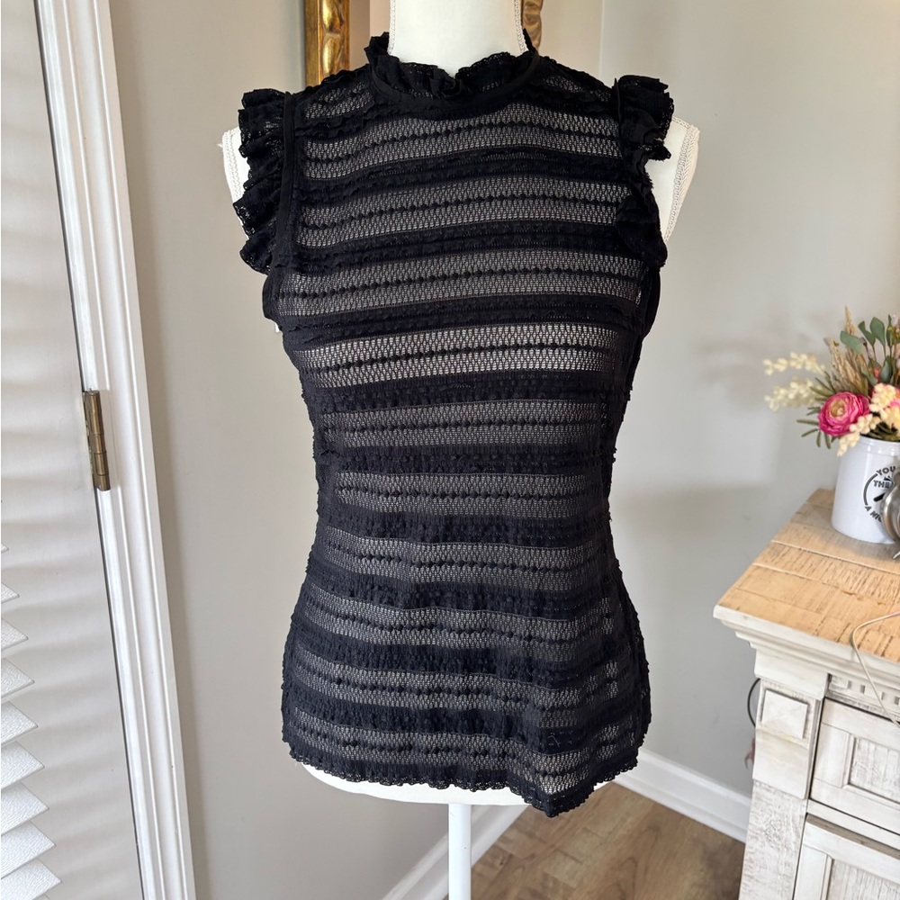 Cinq a Sept sheer lace sleeveless blouse size large black